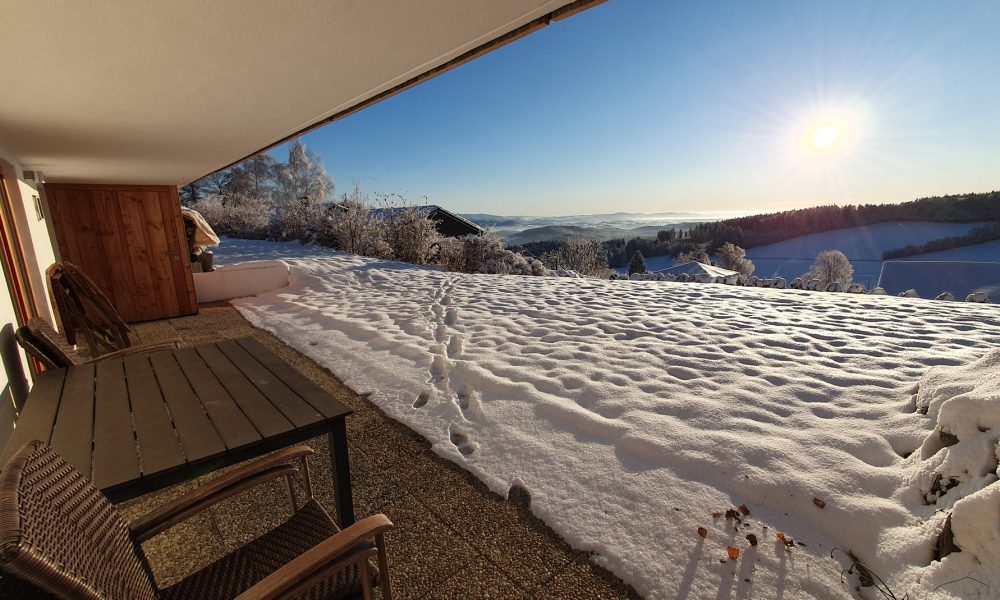 Ferienhaus Solla Bayerischer Wald Gartenblick im Winter